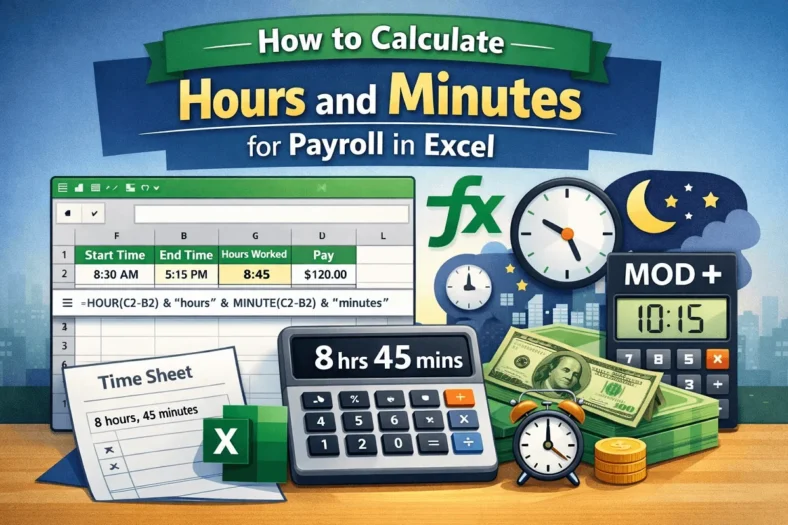 feature image - how to calculate hours and minutes for payroll in excel