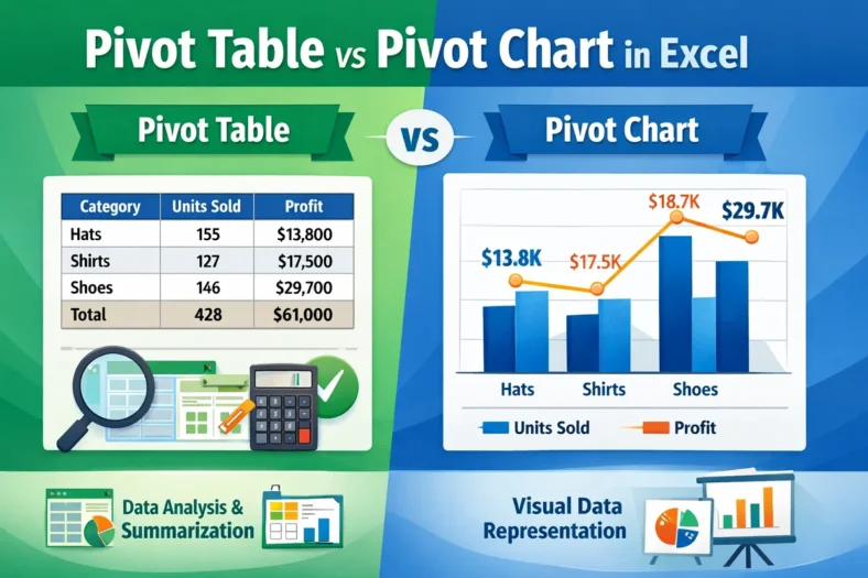 featured image - difference between pivot table and pivot chart