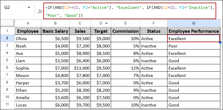 Google Sheets IF Function with AND and OR Conditions