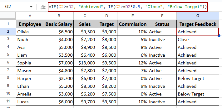 Google Sheets IF Function with Multiple Conditions