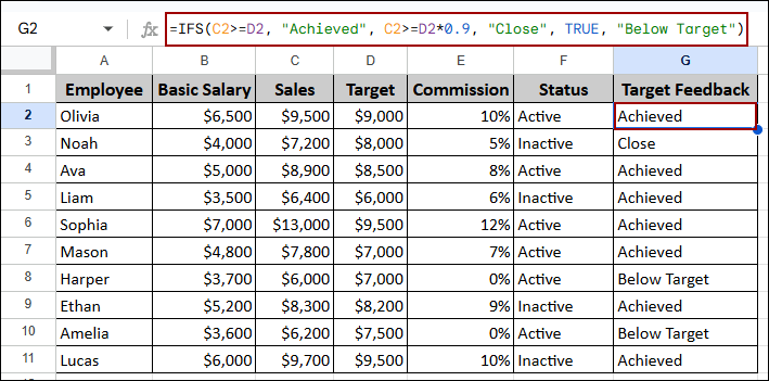 Google Sheets IF Function with Multiple Conditions