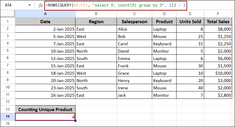 Utilizing QUERY Function to Count Data