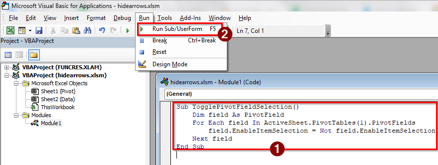 Using VBA to Hide Filter Arrows in Excel Pivot Table