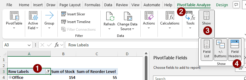 Hiding Field Headers to Hide Filter Arrows