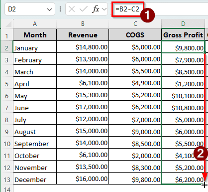 Calculating Gross Profit Margin Using Gross Profit Formula in Excel