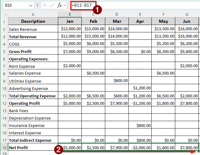 Creating a Monthly Profit and Loss Statement in Excel