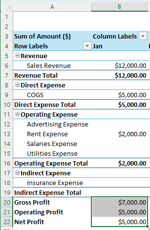 Making Use of the Pivot Table to Create the Profit and Loss Statement in Excel