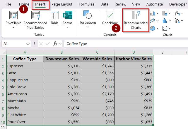 Creating a 2-D Standard Stacked Column Chart