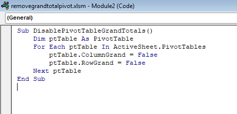 Advanced Grand Total Removal from Pivot Table Using VBA