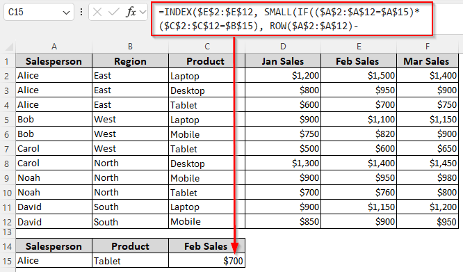 Extract Values Based on Two Criteria in the Same Row/Column