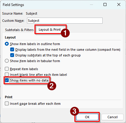 Enable Showing Items with No Data