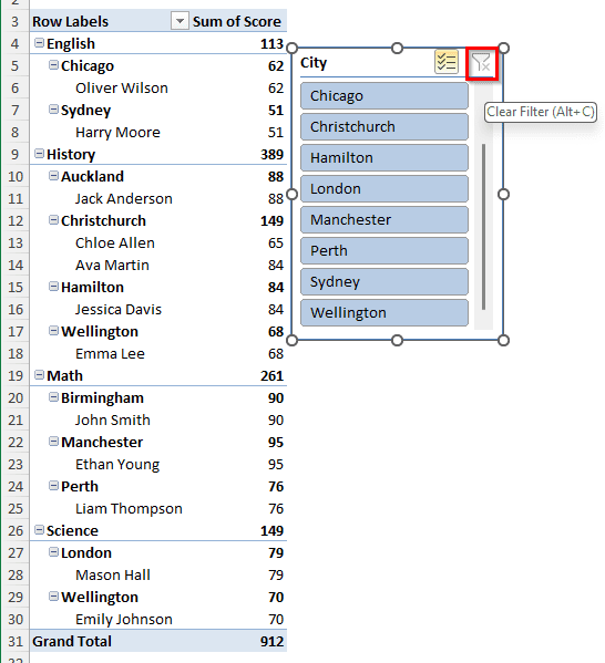 Clear Slicer Filters