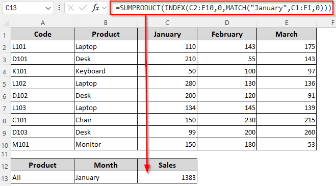 Calculate Sum Depending on One/Two/All Row and Column Criteria