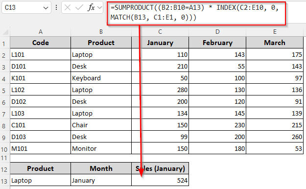 Summation Based on a Single Row and Column Criterion