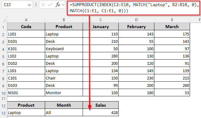 Calculate Sum Depending on One/Two/All Row and Column Criteria