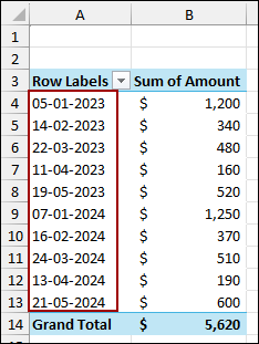 Using Ungroup Feature to Ungroup Dates