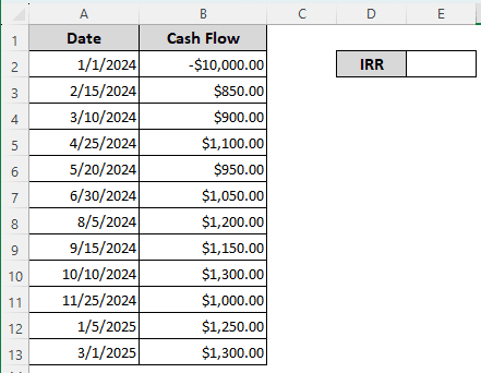 Calculating IRR in Excel