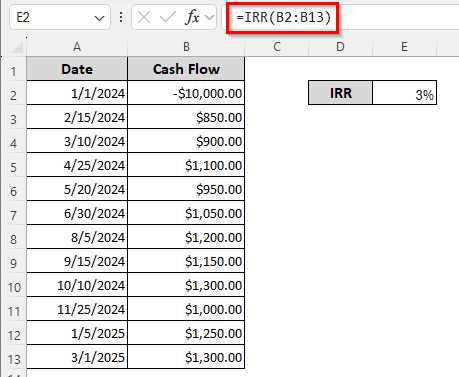 Calculating IRR in Excel
