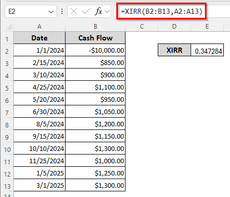 Measuring XIRR in Excel