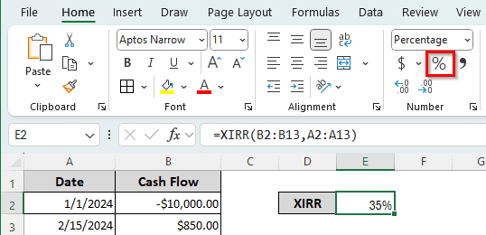 Measuring XIRR in Excel