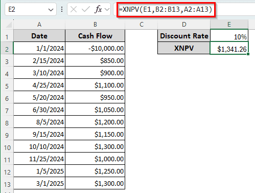 Calculating XNPV in Excel