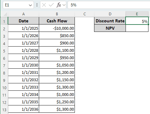 Measuring NPV in Excel