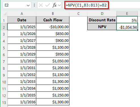 Measuring NPV in Excel