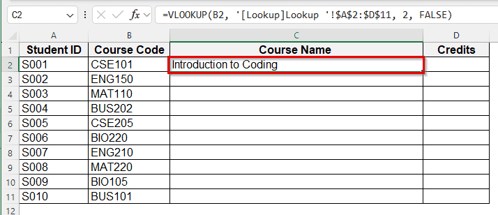 Create a Lookup Table Using VLOOKUP