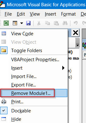 Apply Shortcut Keys to Remove Macros from Modules