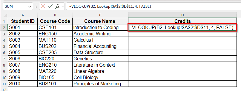 Create a Lookup Table Using VLOOKUP