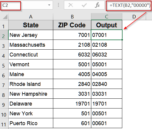 Apply the TEXT Function to Display Leading Zeros Properly