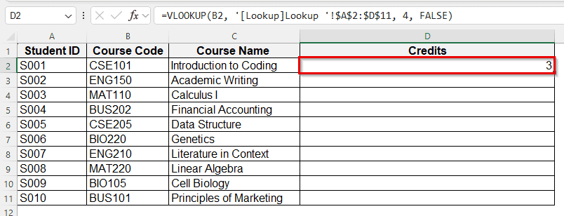 Create a Lookup Table Using VLOOKUP