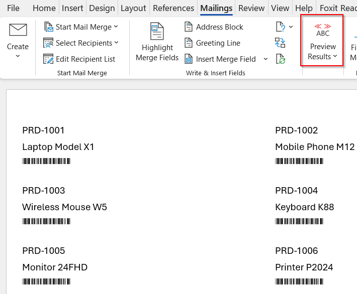 Using Word Mail Merge with Excel Data