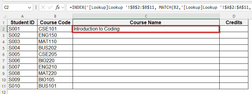 Create a Lookup Table Using INDEX-MATCH Formula