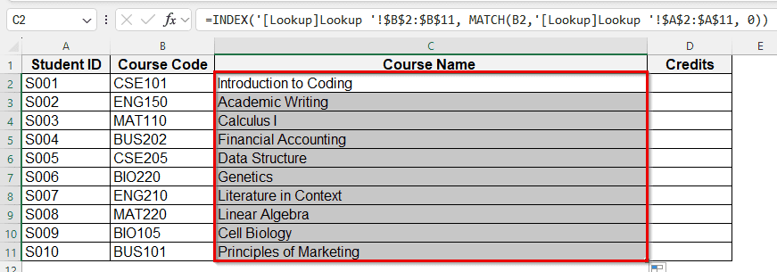 Create a Lookup Table Using INDEX-MATCH Formula