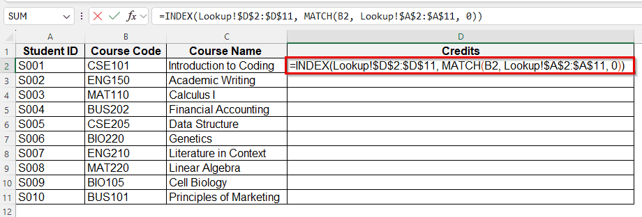 Create a Lookup Table Using INDEX-MATCH Formula