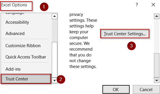 Adjust Protected View Options Using Trust Center Settings