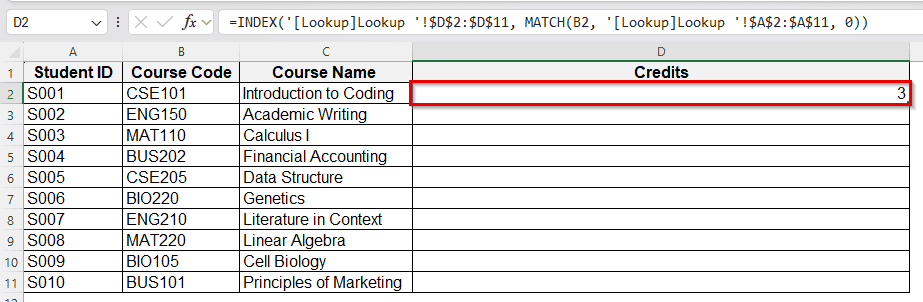 Create a Lookup Table Using INDEX-MATCH Formula