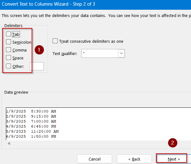 Quick Conversion Using Text to Columns