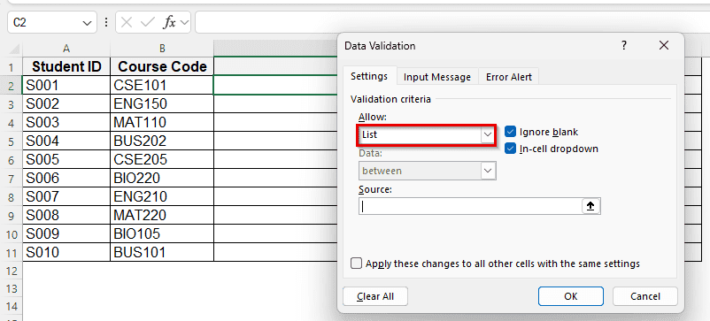 Drop-Down List for Easy Lookup Selection