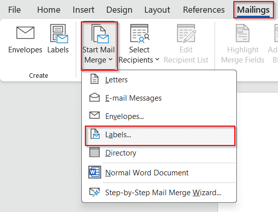 Using Word Mail Merge with Excel Data