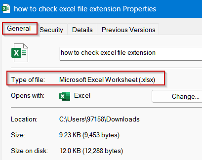Check Excel File Extension Using File Explorer