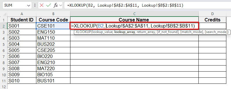 Create a Lookup Table using XLOOKUP Function