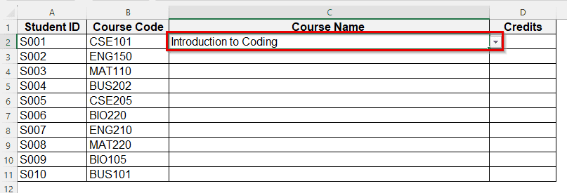Drop-Down List for Easy Lookup Selection