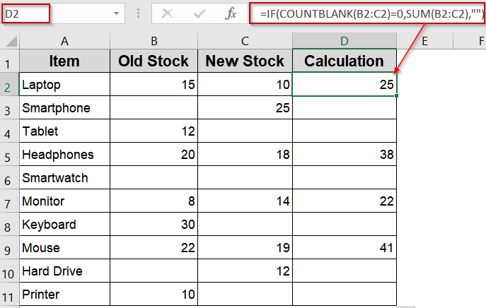 Apply IF and COUNTBLANK Functions for Entire Ranges