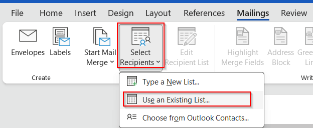 Using Word Mail Merge with Excel Data