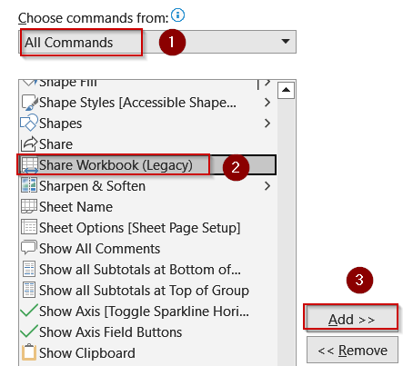Add Share Workbook (Legacy) to the Ribbon
