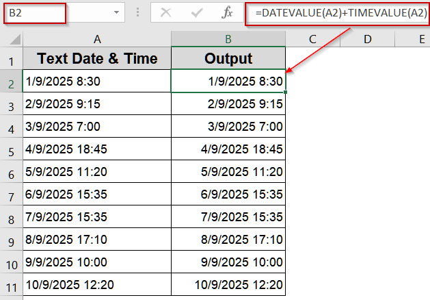 Insert the DATEVALUE and TIMEVALUE Functions for Conversion