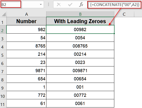 Make Use of CONCAT or CONCATENATE Function to Prefix Zeros