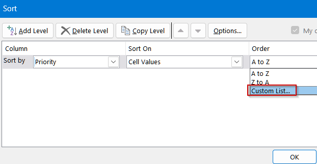 Steps to Sort by Custom List in Excel
